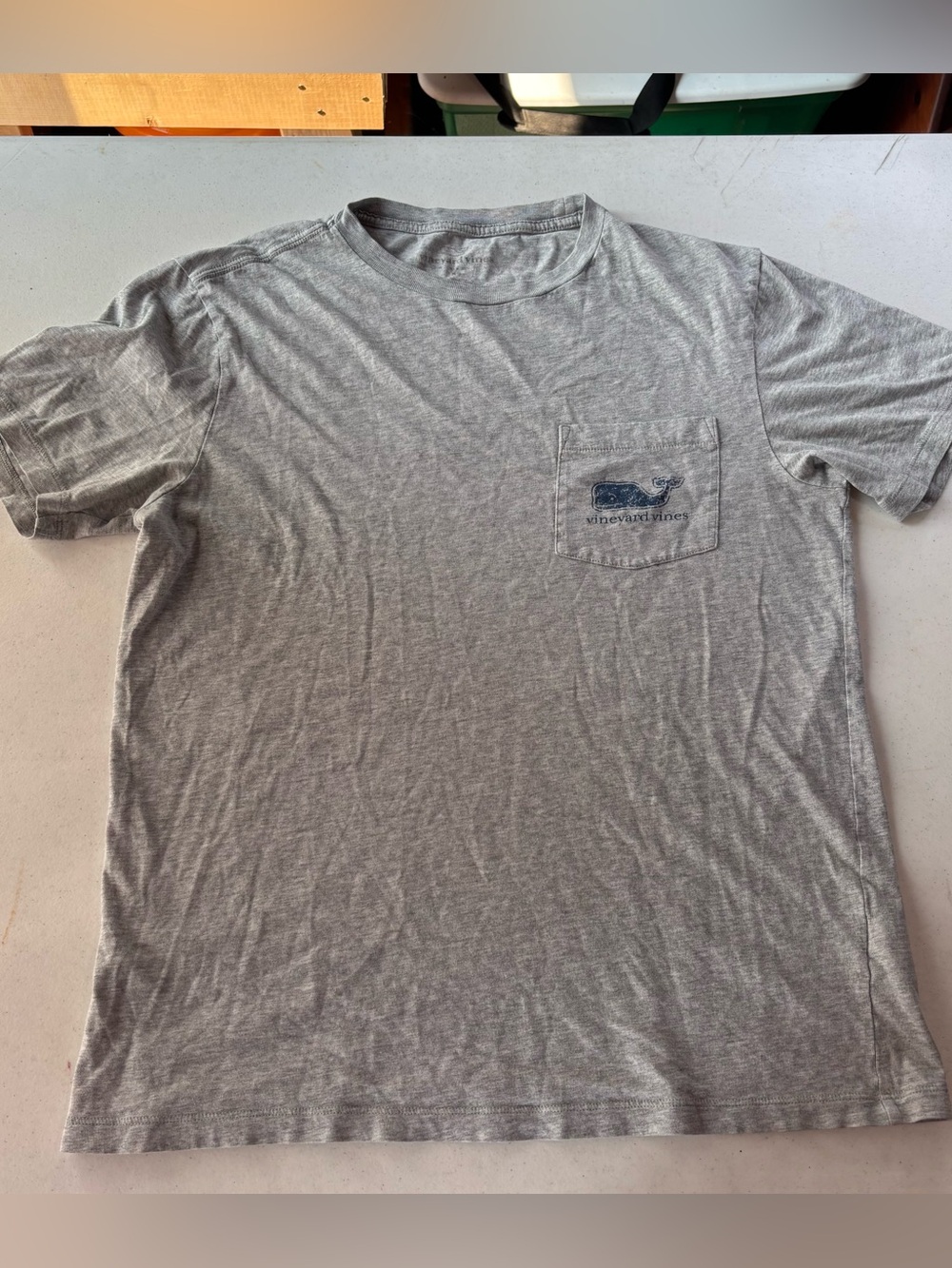 Vineyard Vines Mens Heather Gray Distressed Whale Short Sleeve Pocket T-Shirt S⁠